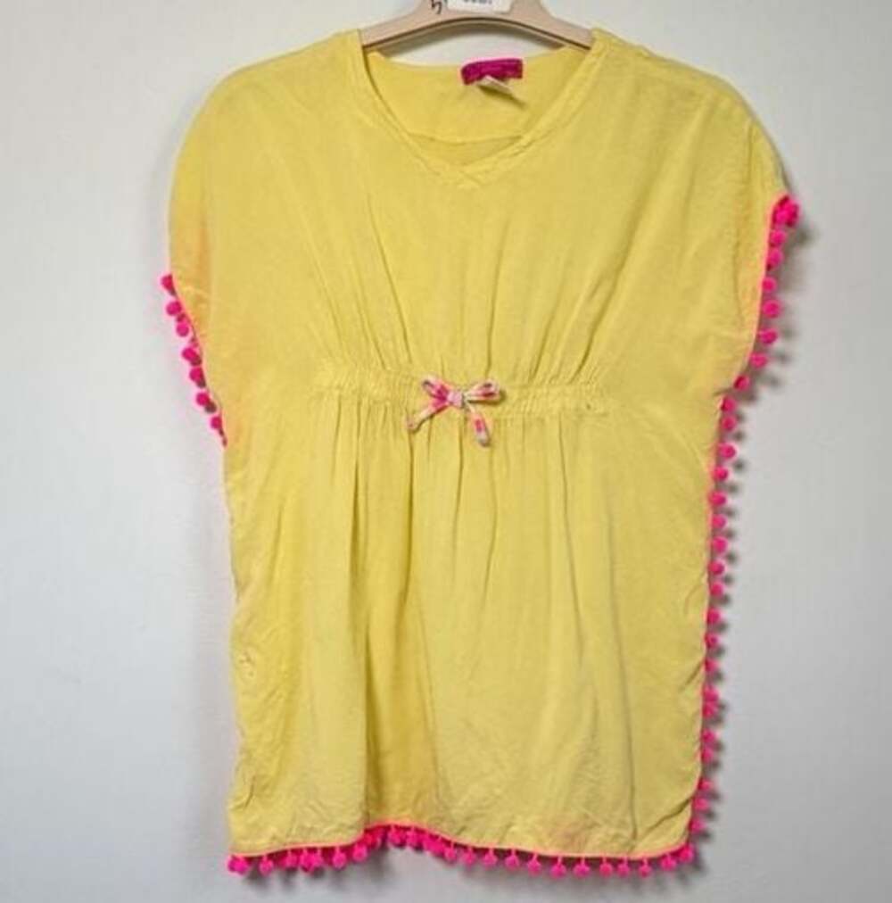 Girls Betsey Johnson Yellow Pom Pom Beach Cover-Up Size S (7/8)